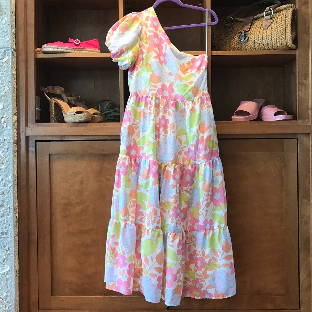 RESORT WEAR 🔥 J. MARIE FLORAL AVA MAE PUFF SLEEVE ONE SHOULDER MAXI DRESS - Picture 2 of 9